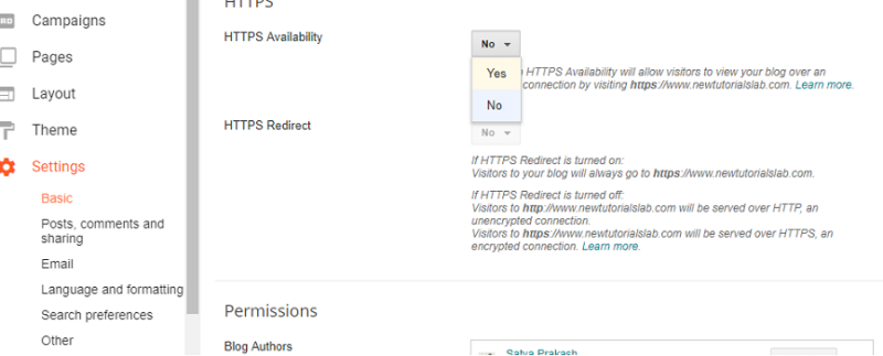 enable https on blogger